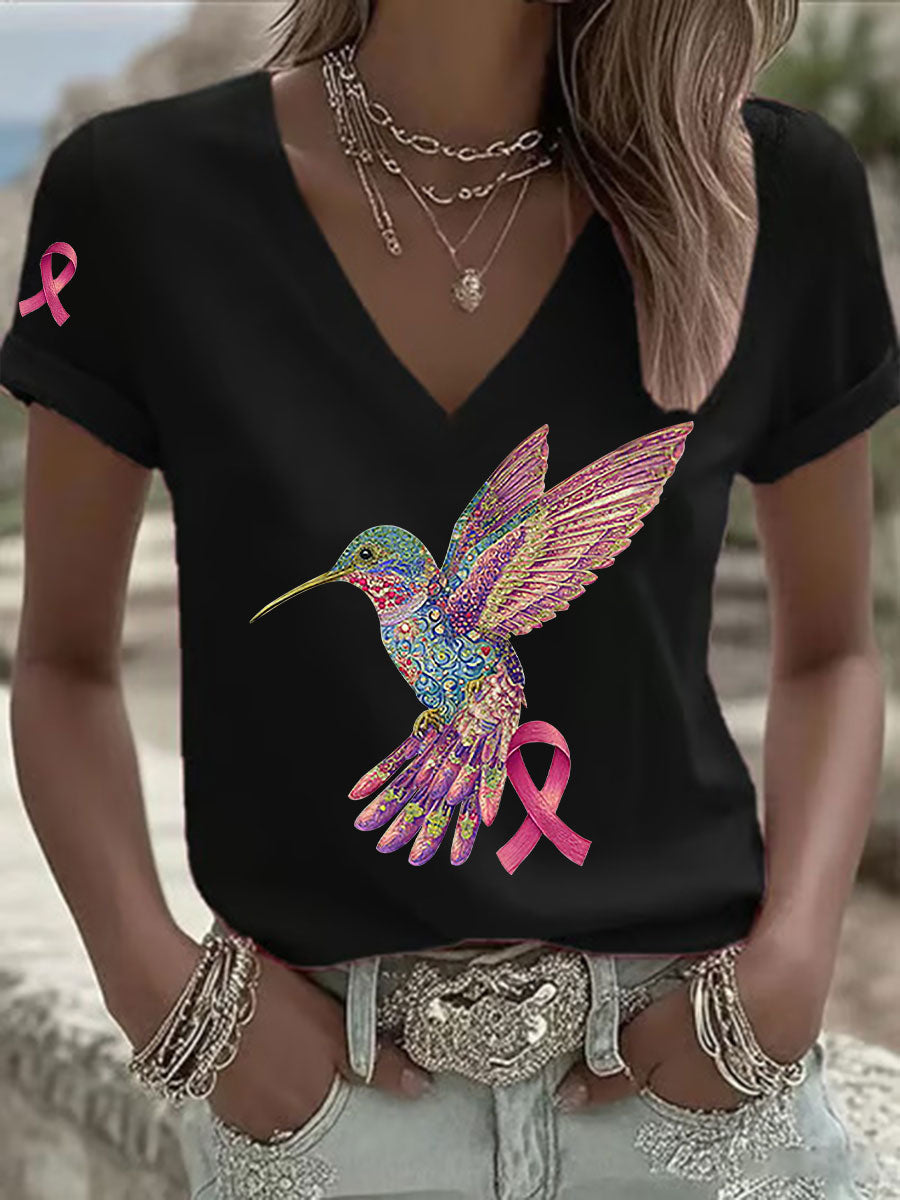 T-shirt Femme Rose Imprimé Colibri