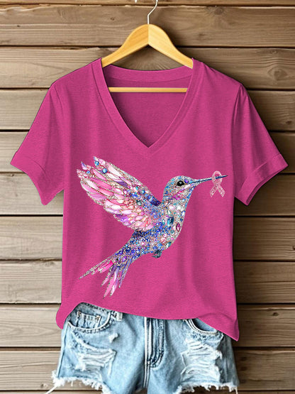T-shirt Femme Rose Imprimé Colibri