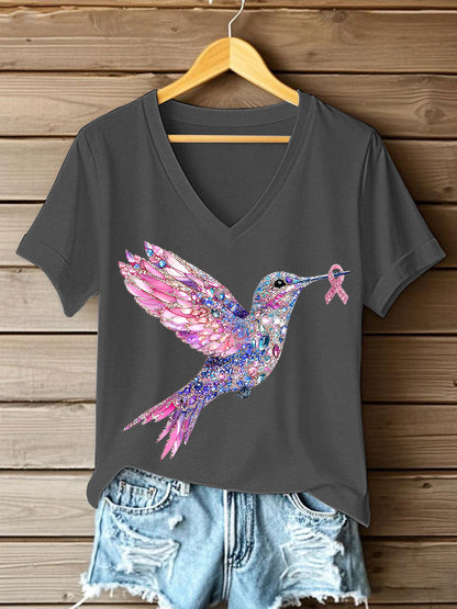 T-shirt Femme Rose Imprimé Colibri