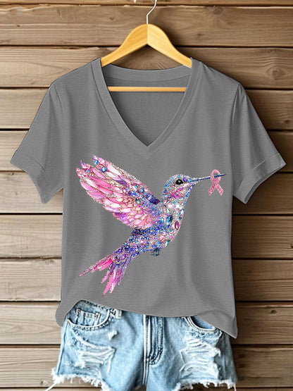 T-shirt Femme Rose Imprimé Colibri