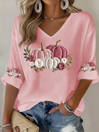 T-shirt décontracté à imprimé floral Cancer du sein pour femmes