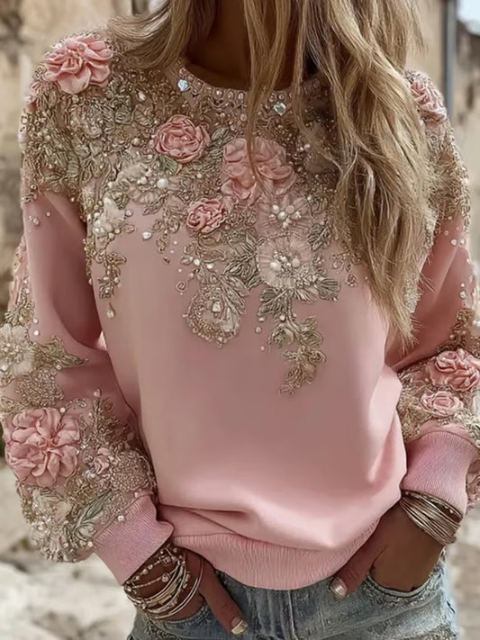 Sweat-shirt Décontracté Femme Rose Imprimé Floral