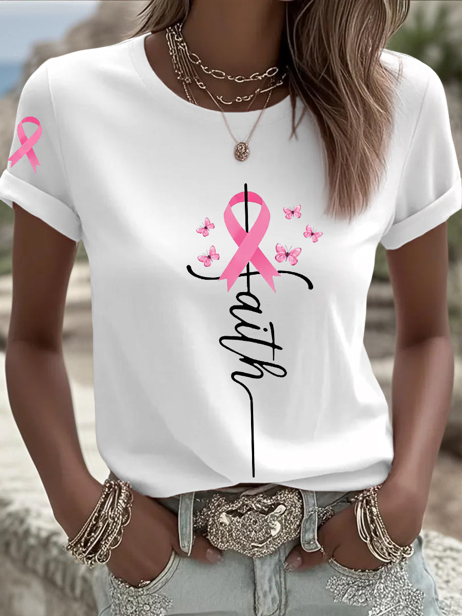 T-shirt à manches courtes Faith Pink Ribbon Women's Breast Cancer Awareness