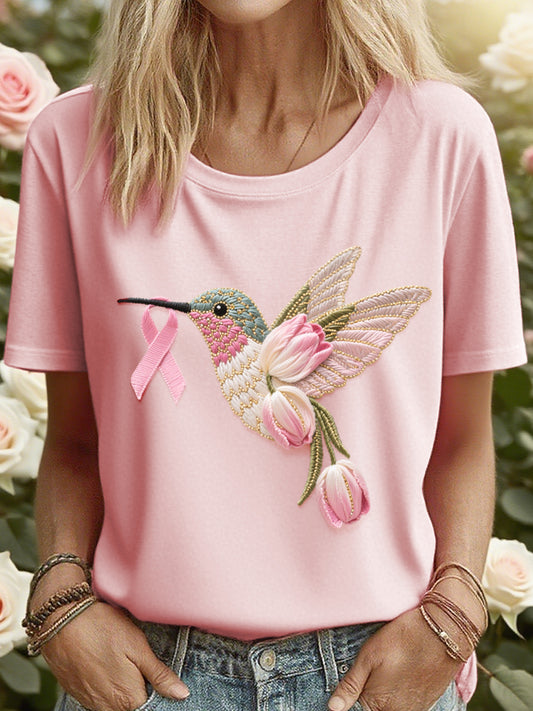T-Shirt Femme Motif Tulipe Brodé Colibri