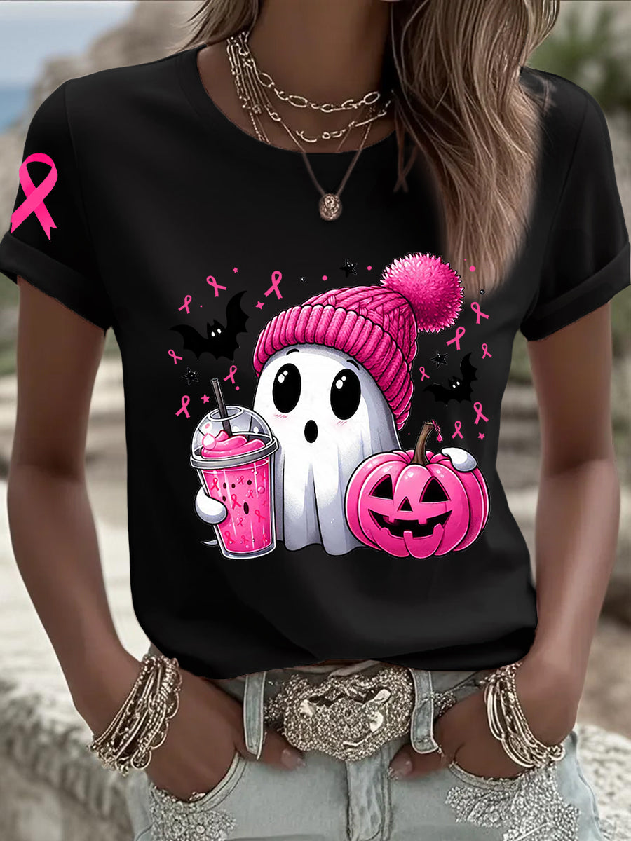 Sensibilisation au cancer du sein des femmes en octobre Nous portons un t-shirt à manches courtes rose à ruban rose