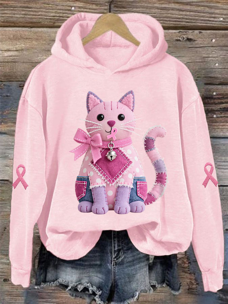 Femme Rose Chat Rose Ruban de Soutien de Sensibilisation au Cancer du Sein Sweatshirt