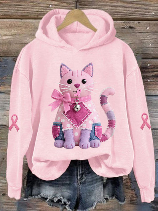 Femme Rose Chat Rose Ruban de Soutien de Sensibilisation au Cancer du Sein Sweatshirt