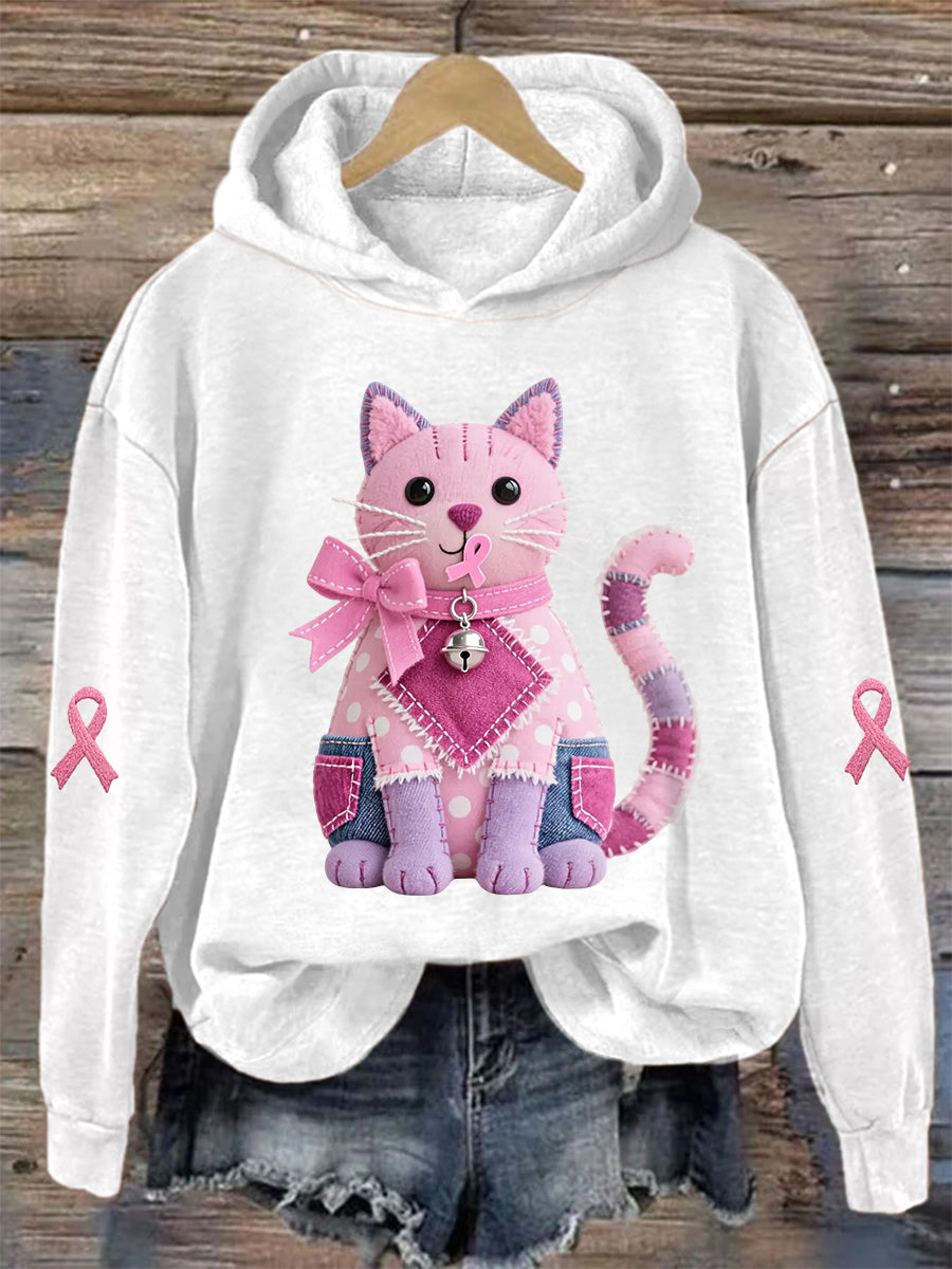 Femme Rose Chat Rose Ruban de Soutien de Sensibilisation au Cancer du Sein Sweatshirt