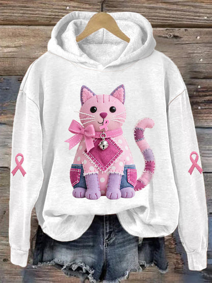 Femme Rose Chat Rose Ruban de Soutien de Sensibilisation au Cancer du Sein Sweatshirt