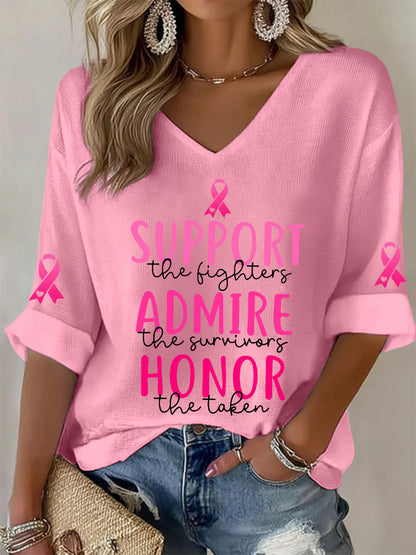 Soutien de la sensibilisation au cancer du sein des femmes Les combattants admirent les survivants honorent le T-shirt gaufré ruban rose pris