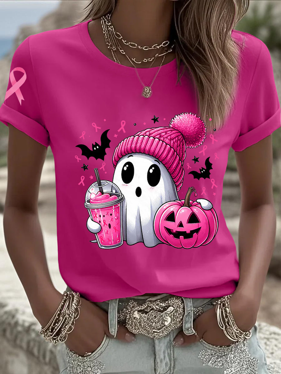 Sensibilisation au cancer du sein des femmes en octobre Nous portons un t-shirt à manches courtes rose à ruban rose
