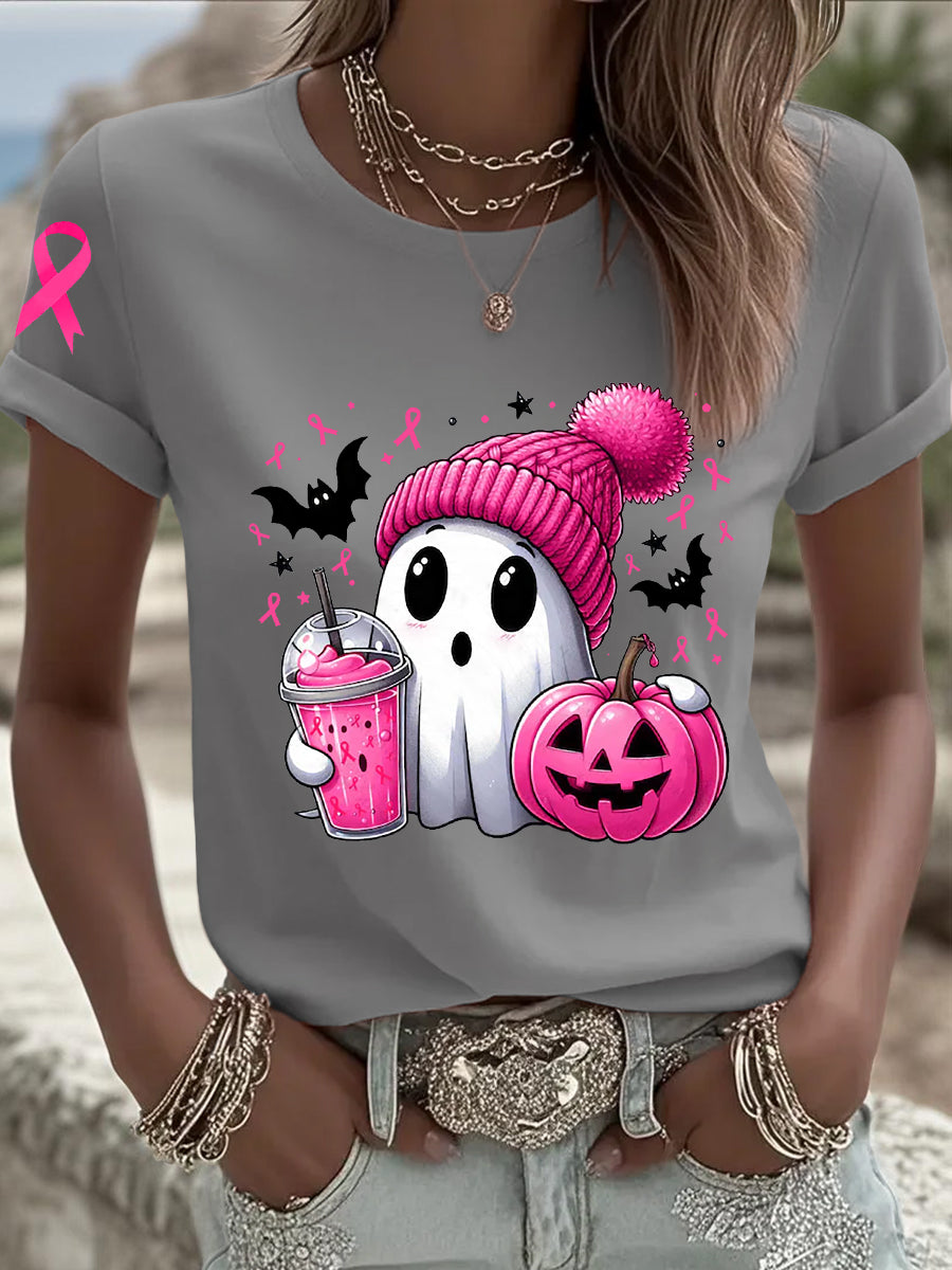 Sensibilisation au cancer du sein des femmes en octobre Nous portons un t-shirt à manches courtes rose à ruban rose