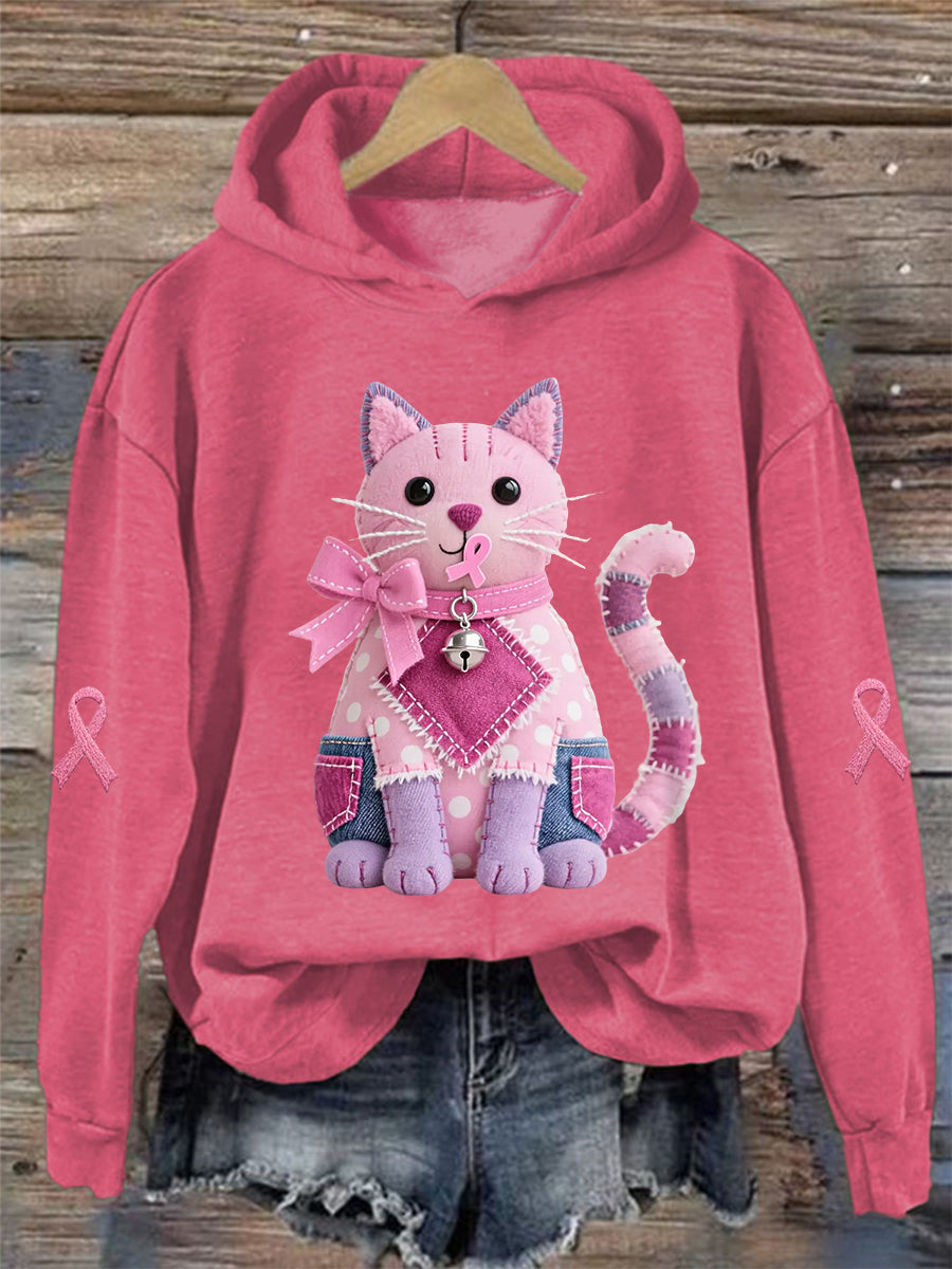 Femme Rose Chat Rose Ruban de Soutien de Sensibilisation au Cancer du Sein Sweatshirt
