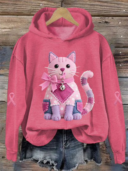 Femme Rose Chat Rose Ruban de Soutien de Sensibilisation au Cancer du Sein Sweatshirt