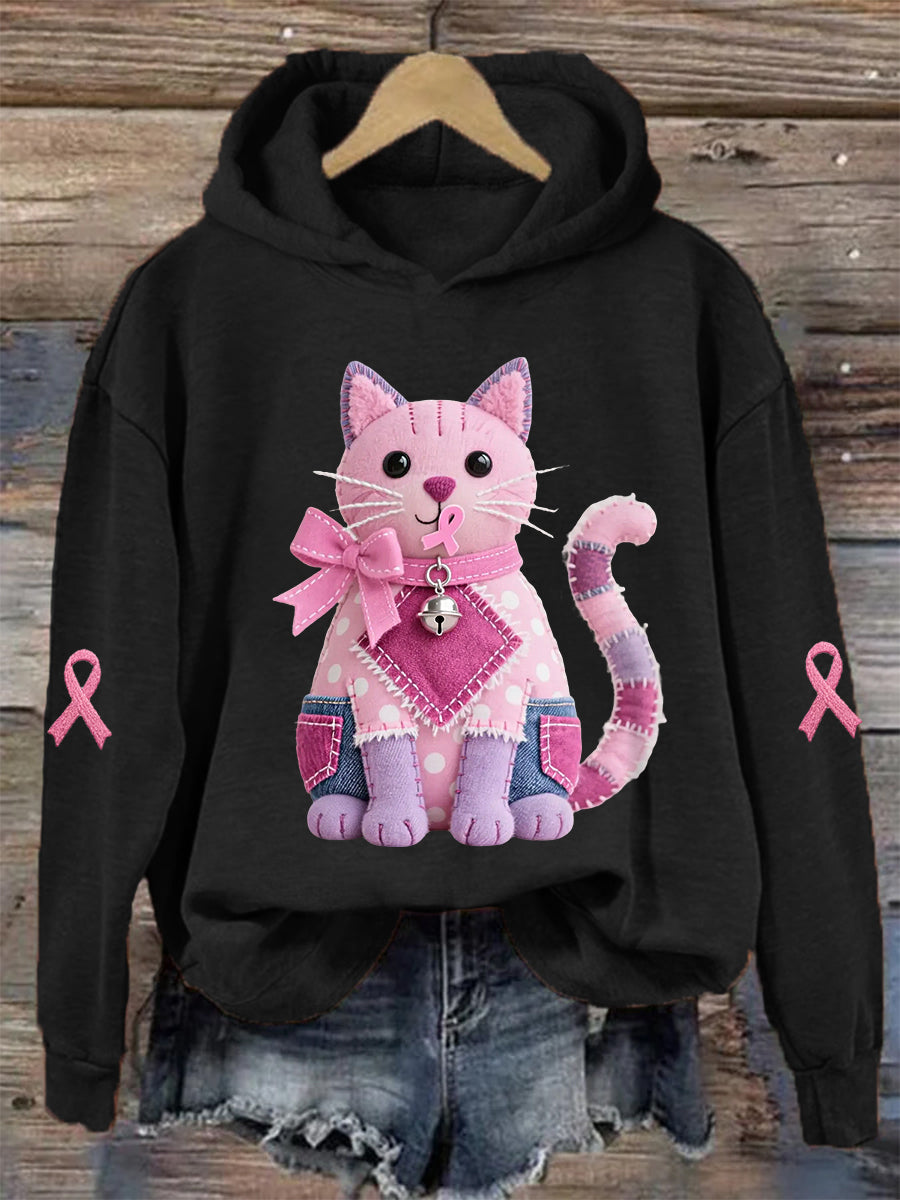 Femme Rose Chat Rose Ruban de Soutien de Sensibilisation au Cancer du Sein Sweatshirt