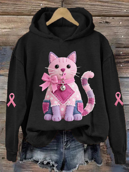 Femme Rose Chat Rose Ruban de Soutien de Sensibilisation au Cancer du Sein Sweatshirt