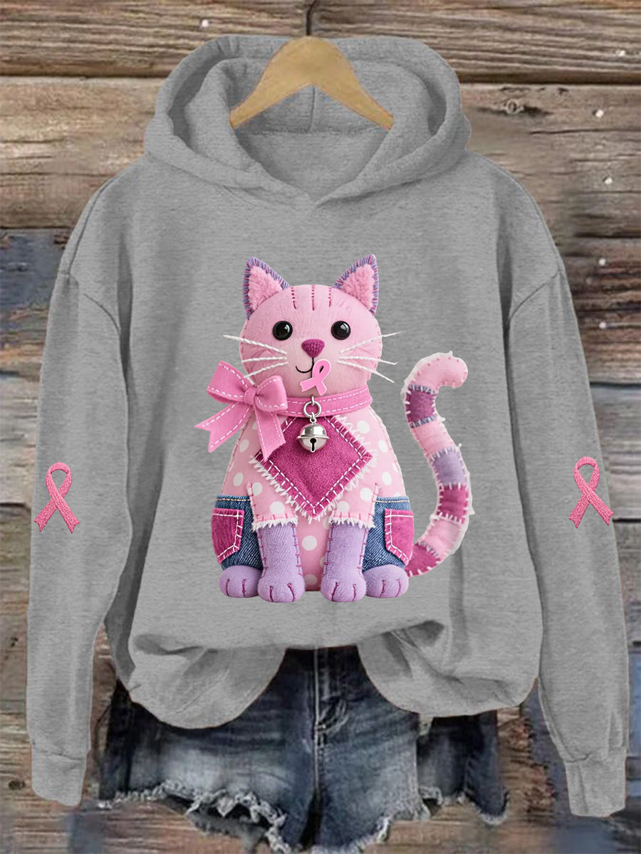 Femme Rose Chat Rose Ruban de Soutien de Sensibilisation au Cancer du Sein Sweatshirt