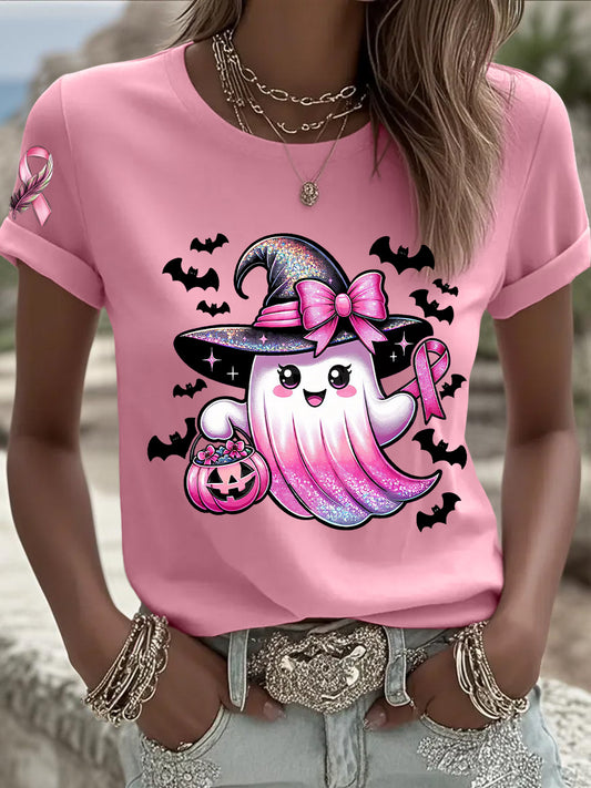 Sensibilisation au cancer du sein des femmes en octobre Nous portons un t-shirt à manches courtes rose à ruban rose
