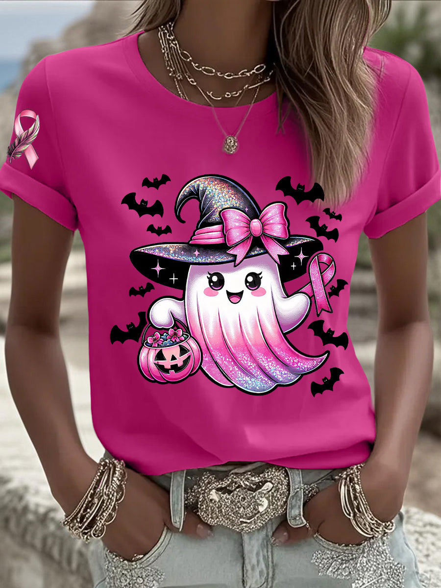 Sensibilisation au cancer du sein des femmes en octobre Nous portons un t-shirt à manches courtes rose à ruban rose