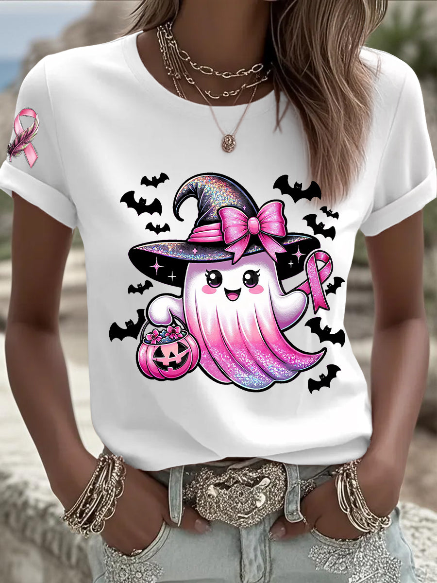 Sensibilisation au cancer du sein des femmes en octobre Nous portons un t-shirt à manches courtes rose à ruban rose