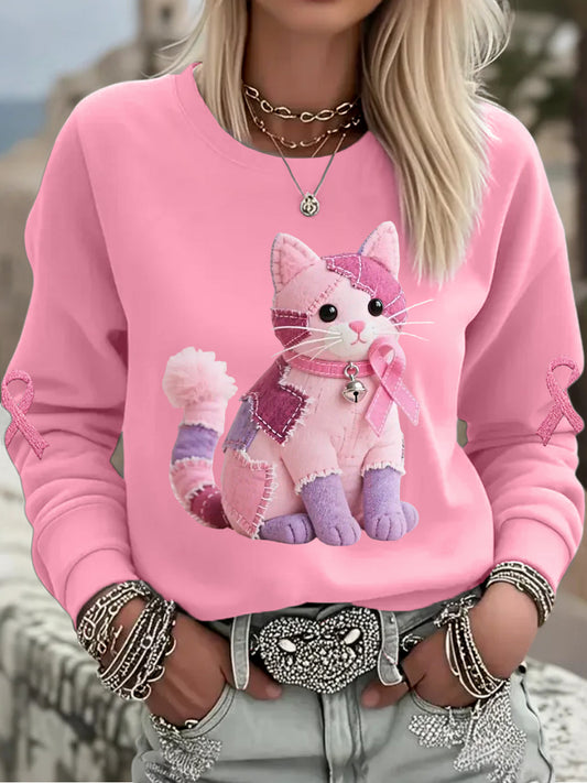 Femme Rose Chat Rose Ruban de Soutien de Sensibilisation au Cancer du Sein Sweatshirt
