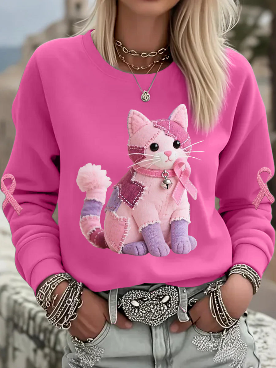Femme Rose Chat Rose Ruban de Soutien de Sensibilisation au Cancer du Sein Sweatshirt