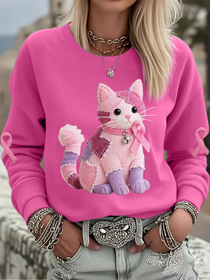 Femme Rose Chat Rose Ruban de Soutien de Sensibilisation au Cancer du Sein Sweatshirt