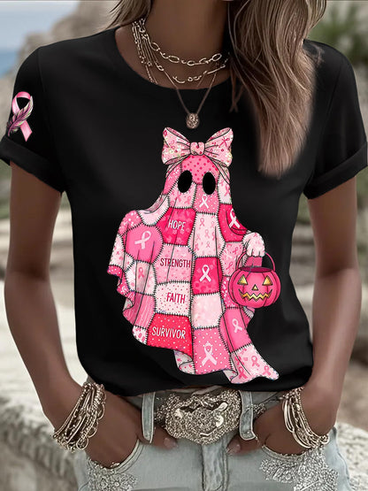 Sensibilisation au cancer du sein des femmes en octobre Nous portons un t-shirt à manches courtes rose à ruban rose