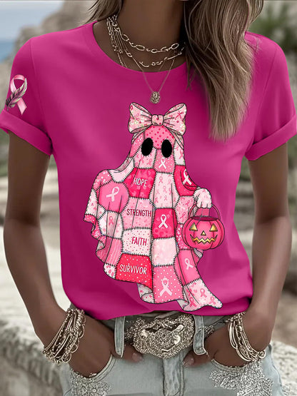Sensibilisation au cancer du sein des femmes en octobre Nous portons un t-shirt à manches courtes rose à ruban rose
