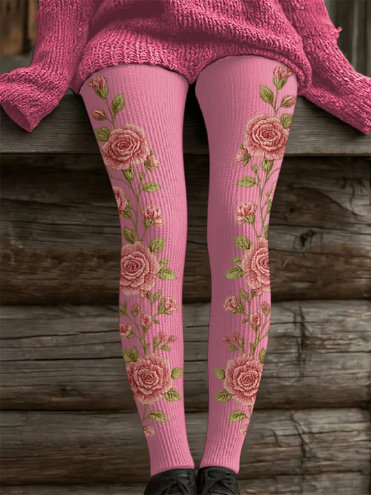 Leggings décontractés à imprimé floral rose pour femmes