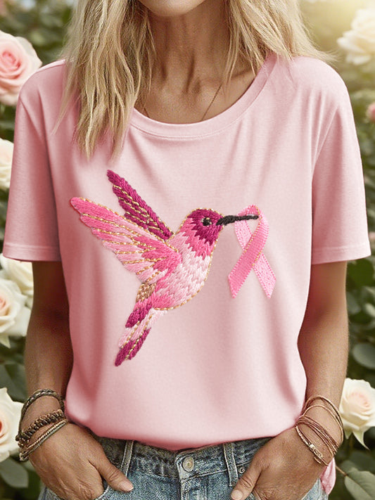 T-shirt Femme Rose Brodé Colibri