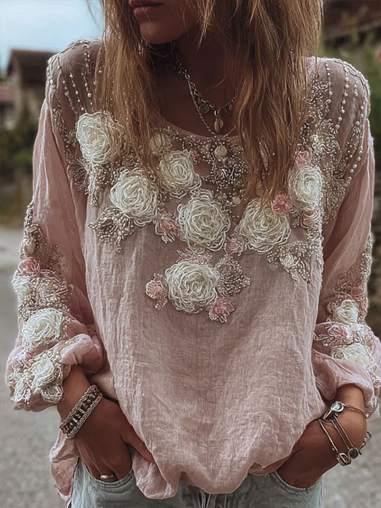 T-shirt Décontracté Femme Rose Imprimé Floral