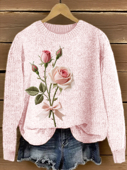 Pull Femme Rose Brodé Floral
