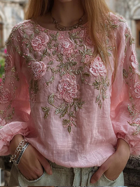 T-shirt Décontracté Femme Rose Imprimé Floral