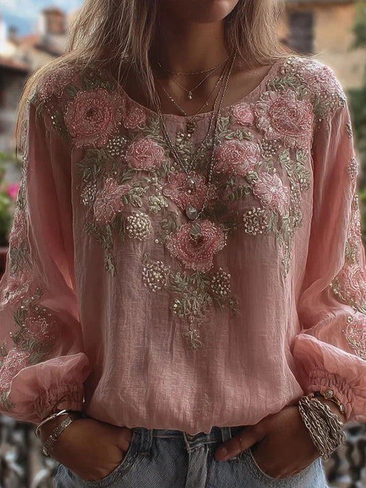 T-shirt Décontracté Femme Rose Imprimé Floral