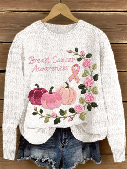 Pull Femme Rose Pumpkin & Rose Brodé En Maille