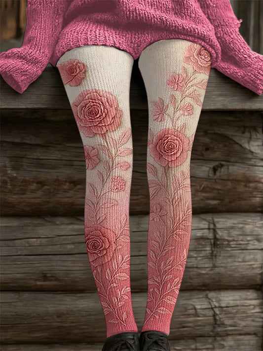 Leggings décontractés à imprimé floral rose pour femmes