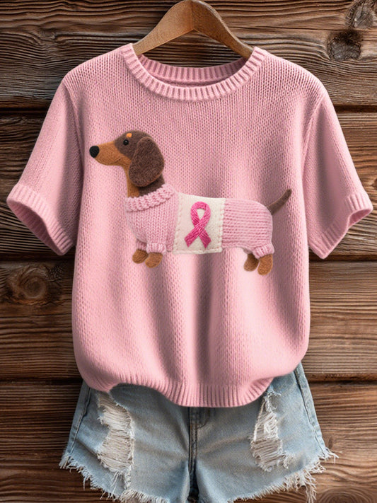 Motif de teckel mignon des femmes feutre Art confortable tricot Top