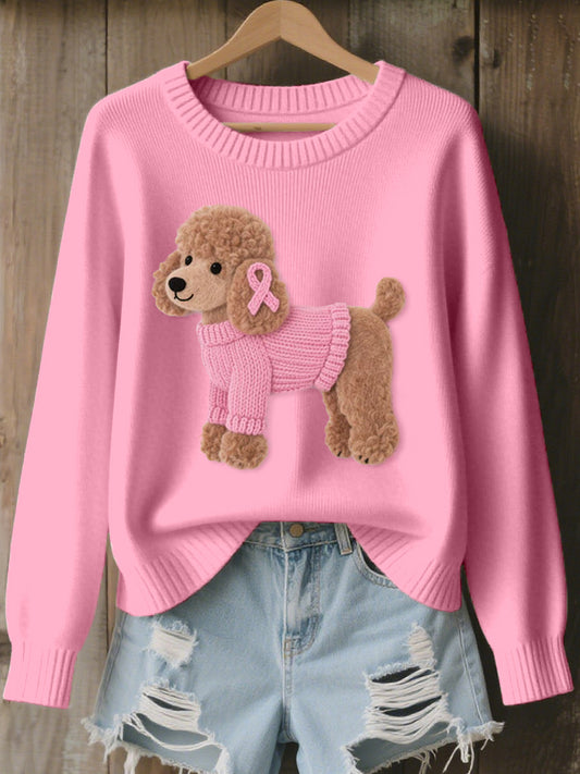 Pull confortable en tricot à motif de chien de caniche pour femmes