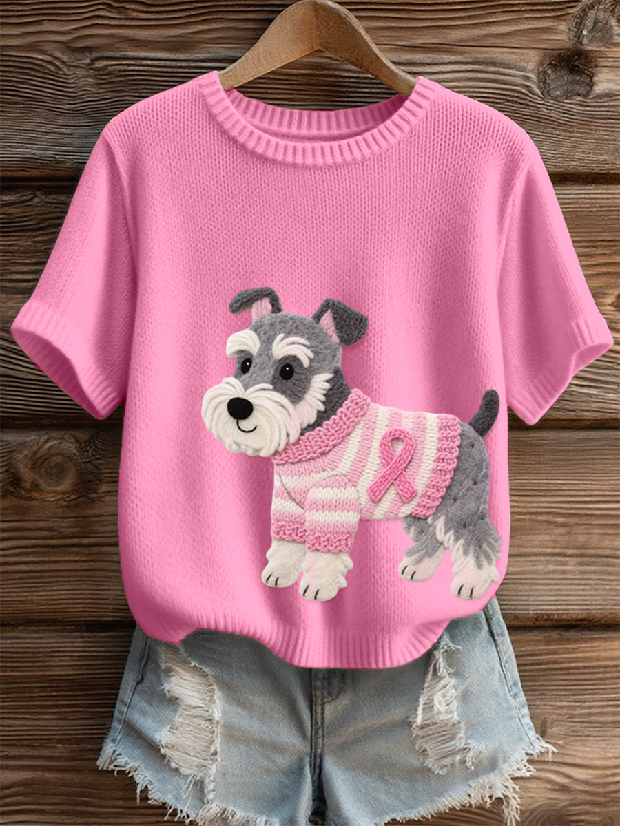 Top en tricot confortable à motif de chien en feutre Schnauzer pour femmes
