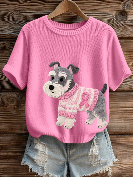 Top en tricot confortable à motif de chien en feutre Schnauzer pour femmes