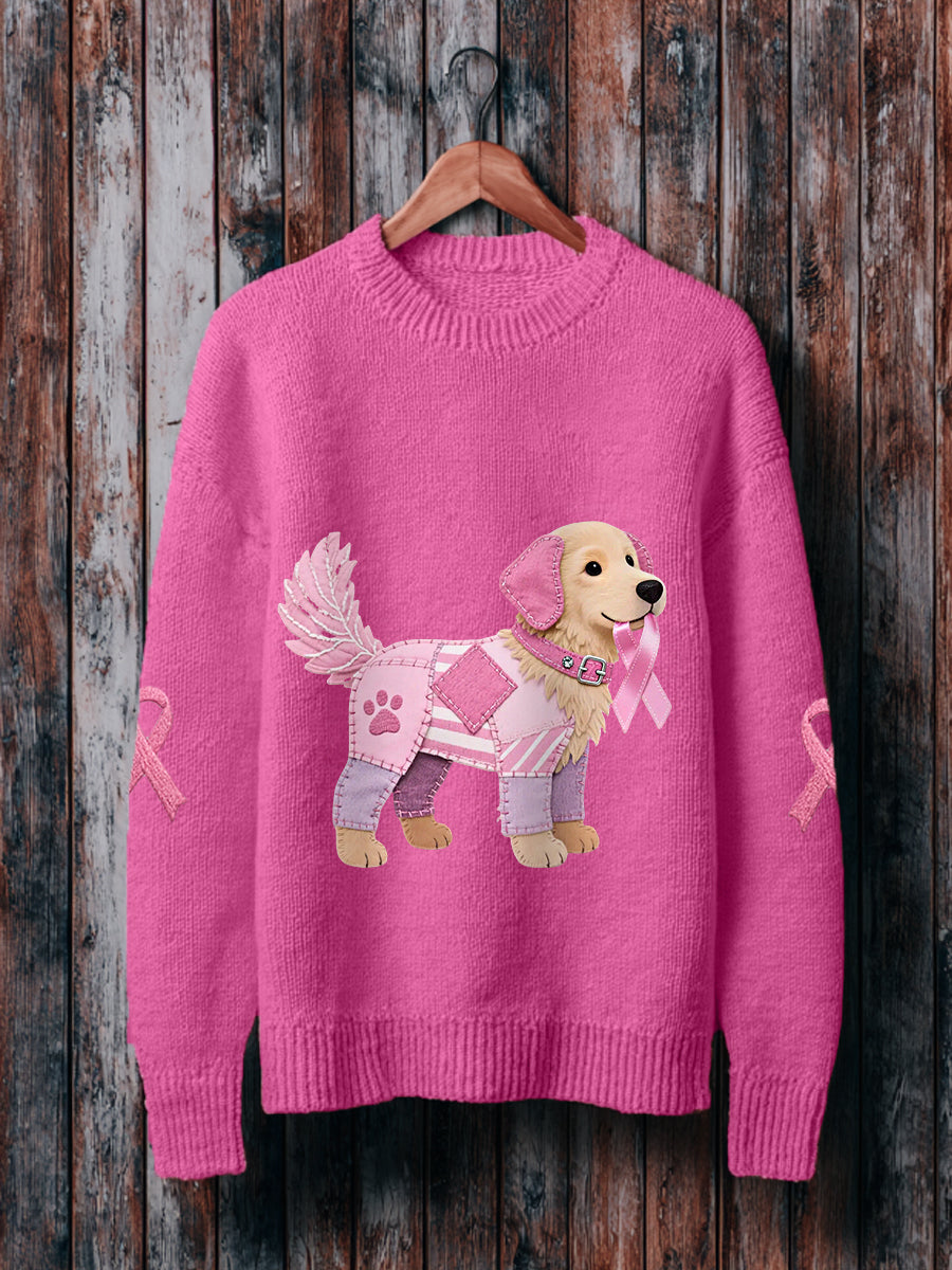 Pull Femme Rose Chien Ruban Rose Soutien Sensibilisation Au Cancer Du Sein