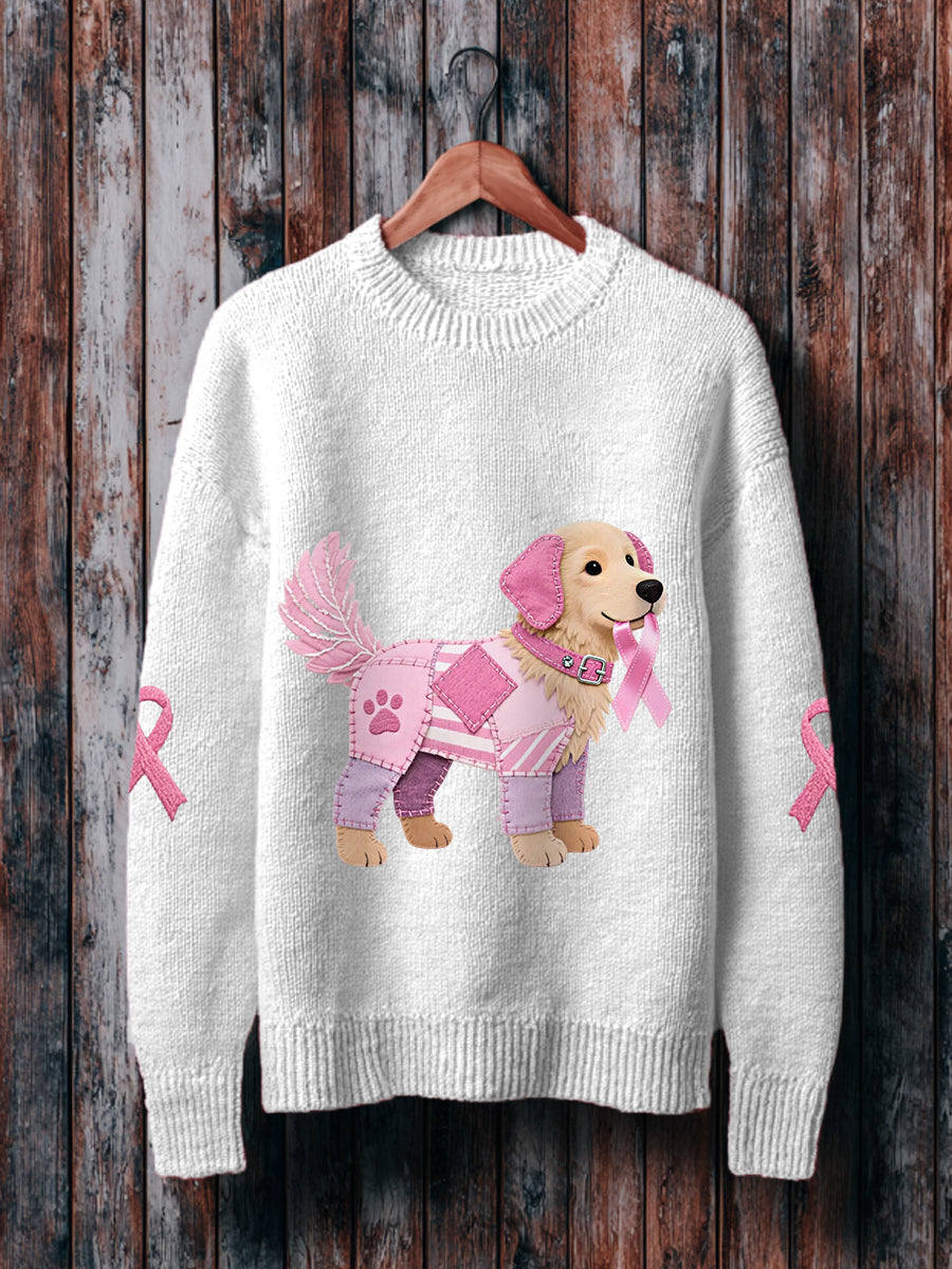Pull Femme Rose Chien Ruban Rose Soutien Sensibilisation Au Cancer Du Sein