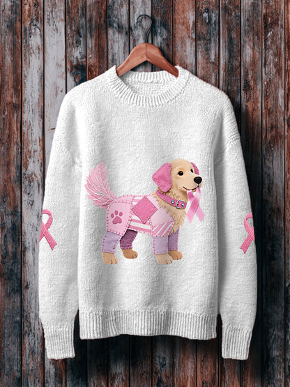 Pull Femme Rose Chien Ruban Rose Soutien Sensibilisation Au Cancer Du Sein