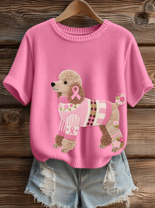 Top en tricot confortable pour femmes en feutre art caniche motif chien