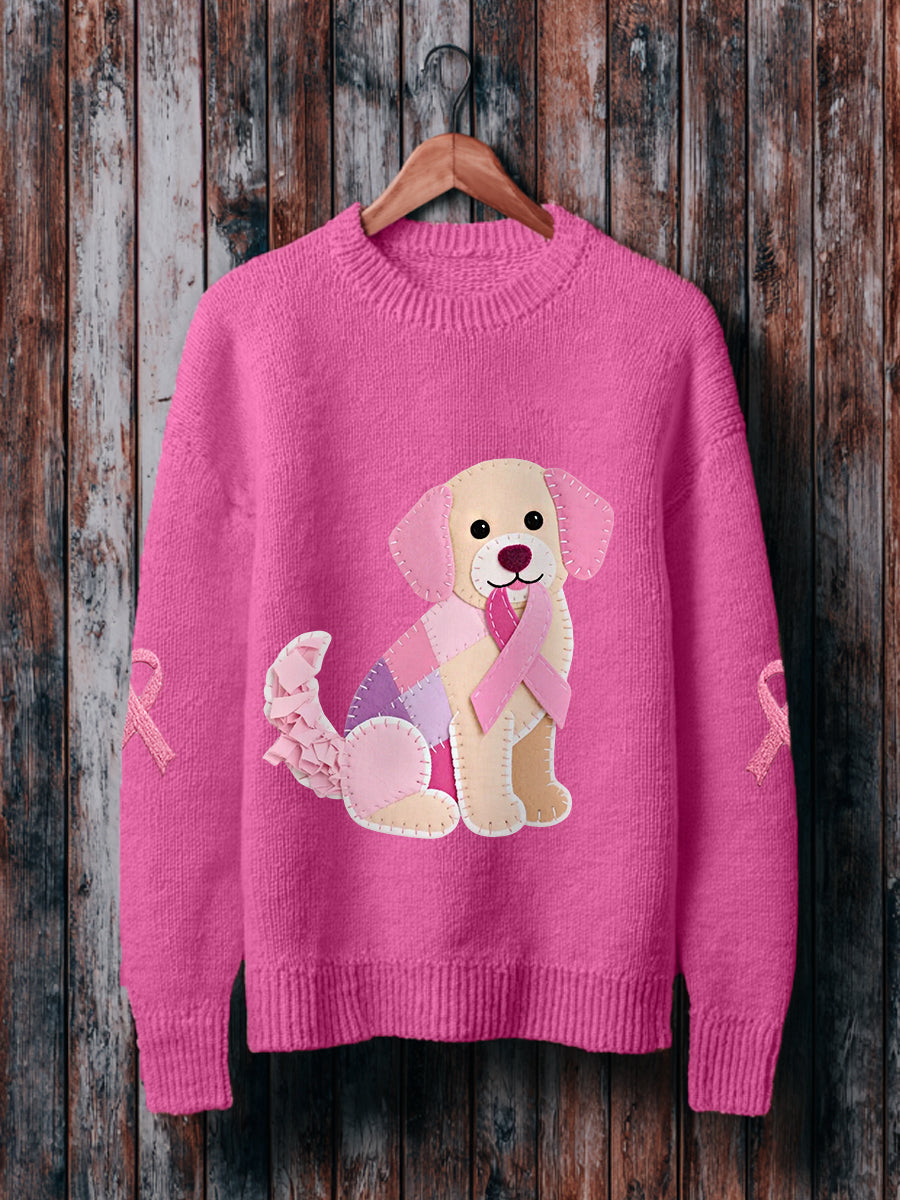 Pull Femme Rose Chien Ruban Rose Soutien Sensibilisation Au Cancer Du Sein