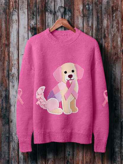 Pull Femme Rose Chien Ruban Rose Soutien Sensibilisation Au Cancer Du Sein