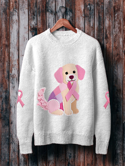 Pull Femme Rose Chien Ruban Rose Soutien Sensibilisation Au Cancer Du Sein