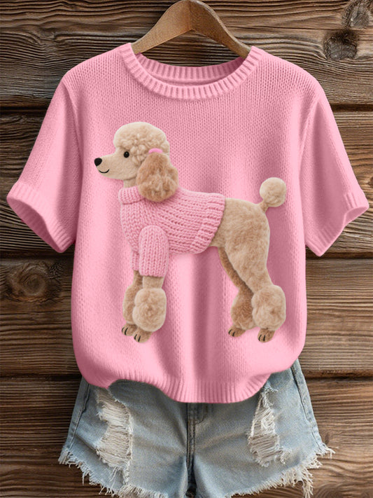 Top en tricot confortable pour femmes en feutre art caniche motif chien