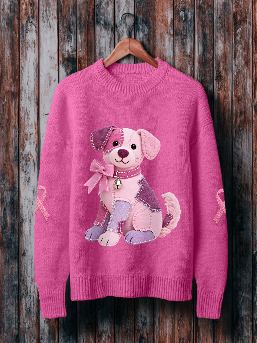 Chien rose rose ruban de soutien de sensibilisation au cancer du sein Sweatshirt des femmes